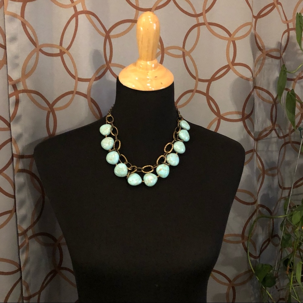 Premier Designs Faux Turquoise Brass Chunky Necklace